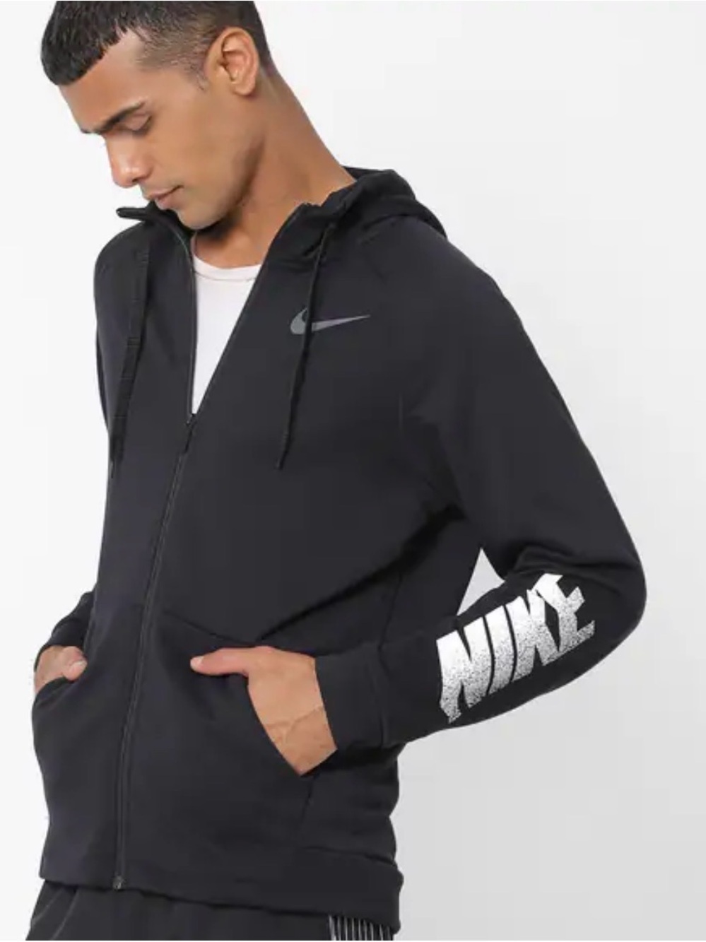 Nike Dri-FIT Mens Medium Full Zip Hoodie Black Training Sweatshirt Standard Fit